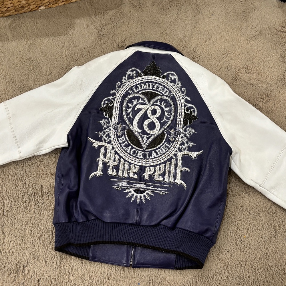 Men’s Blue White Leather Pelle Pelle Coat